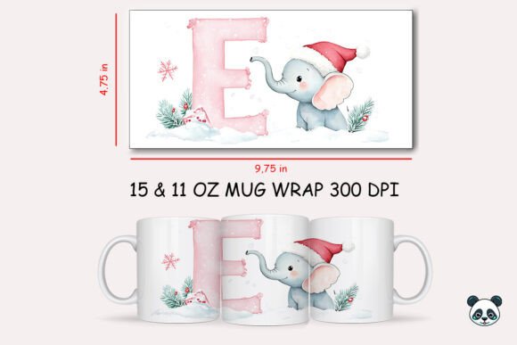 Christmas Baby Letter E Elephant Mug Wrap