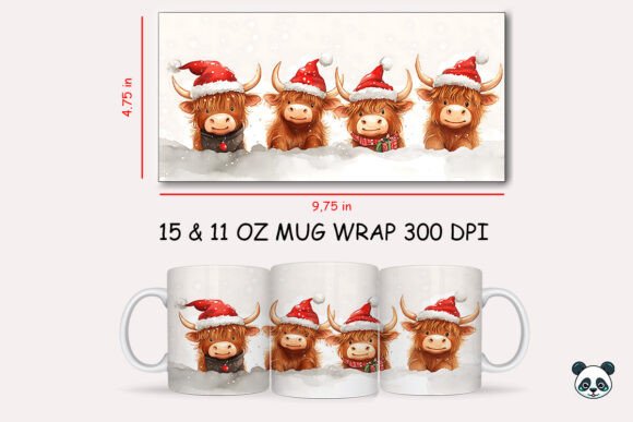 Christmas Highland Cows Peak a Boo Mug Wrap: A Festive Sublimation Design for Custom Mugs