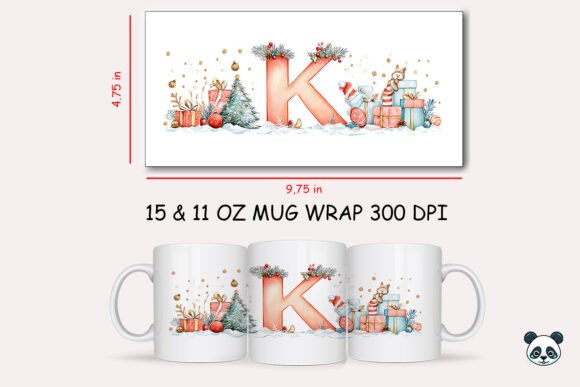 Christmas Letter K Mug Wrap Sublimation