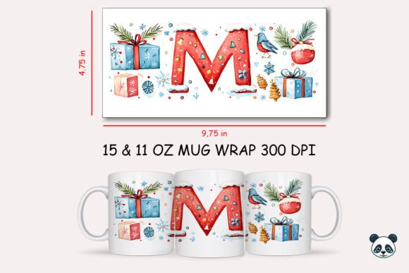 Christmas Letter M Mug Wrap Sublimation
