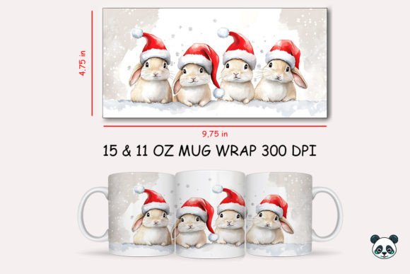 Christmas Rabbit Mug Wrap Design