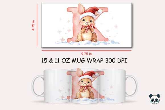 Creative Sublimation Design: The Christmas Baby Letter K with Kangaroo Mug Wrap