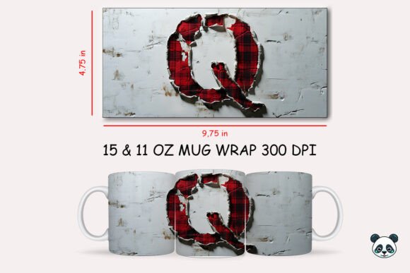 Red Plaid 3D Letter Q Mug Wrap