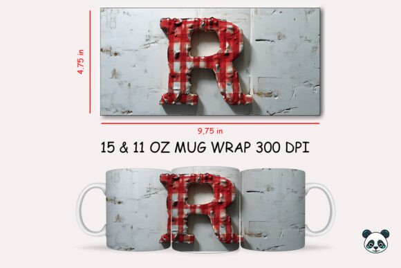 Red Plaid 3D Letter R Mug Wrap